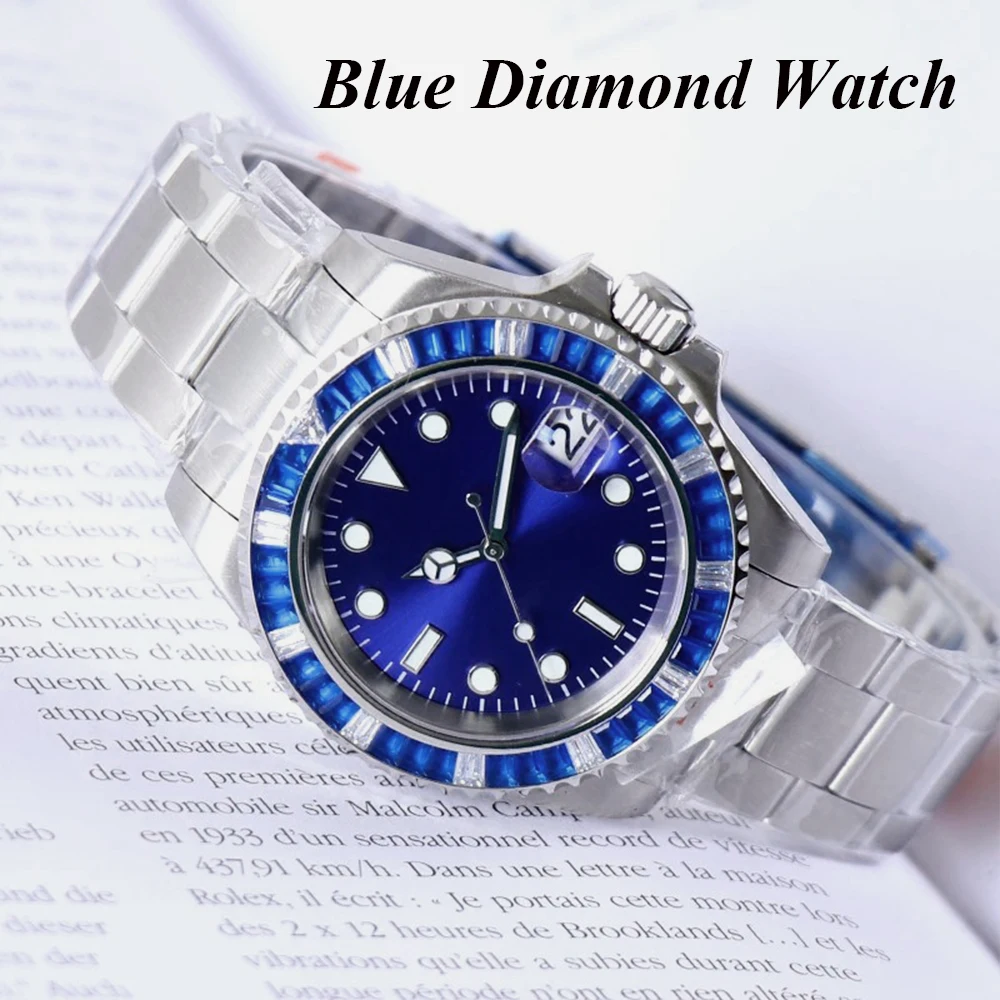 NH35 Watch Blue Diamond Style Watches for Men Mechanical Watches NH35 Automatic Watch Stainless Steel  Waterproof Mens Watch ﻿