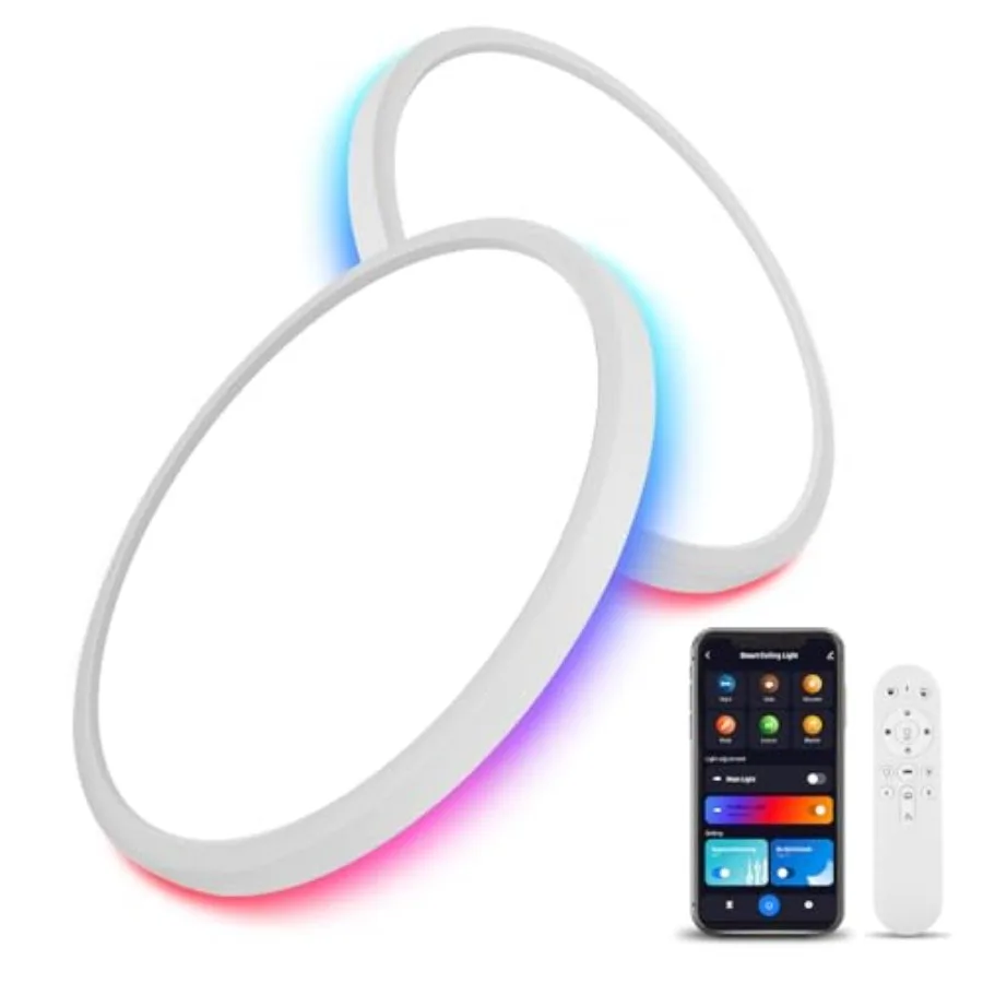 2 Pack 16 Inch Smart RGB LED Ceiling Light with Remote, WiFi Flush Mount Ceiling Light Compatible with Alexa and Google Home, 3
