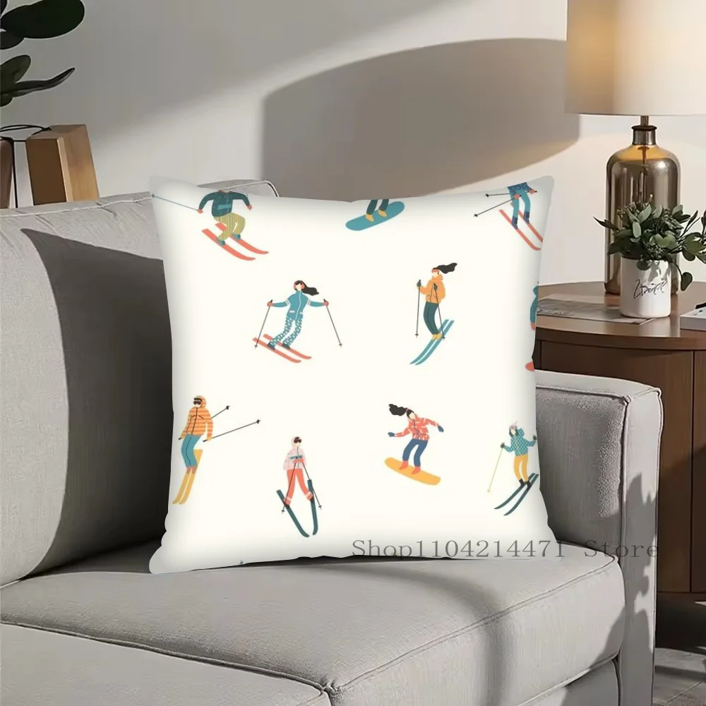 1pc Ski Resort Prop Pattern Pillow Case Square Bedroom Sofa Leisure Comfort Cushion Car Living Room Home Decoration