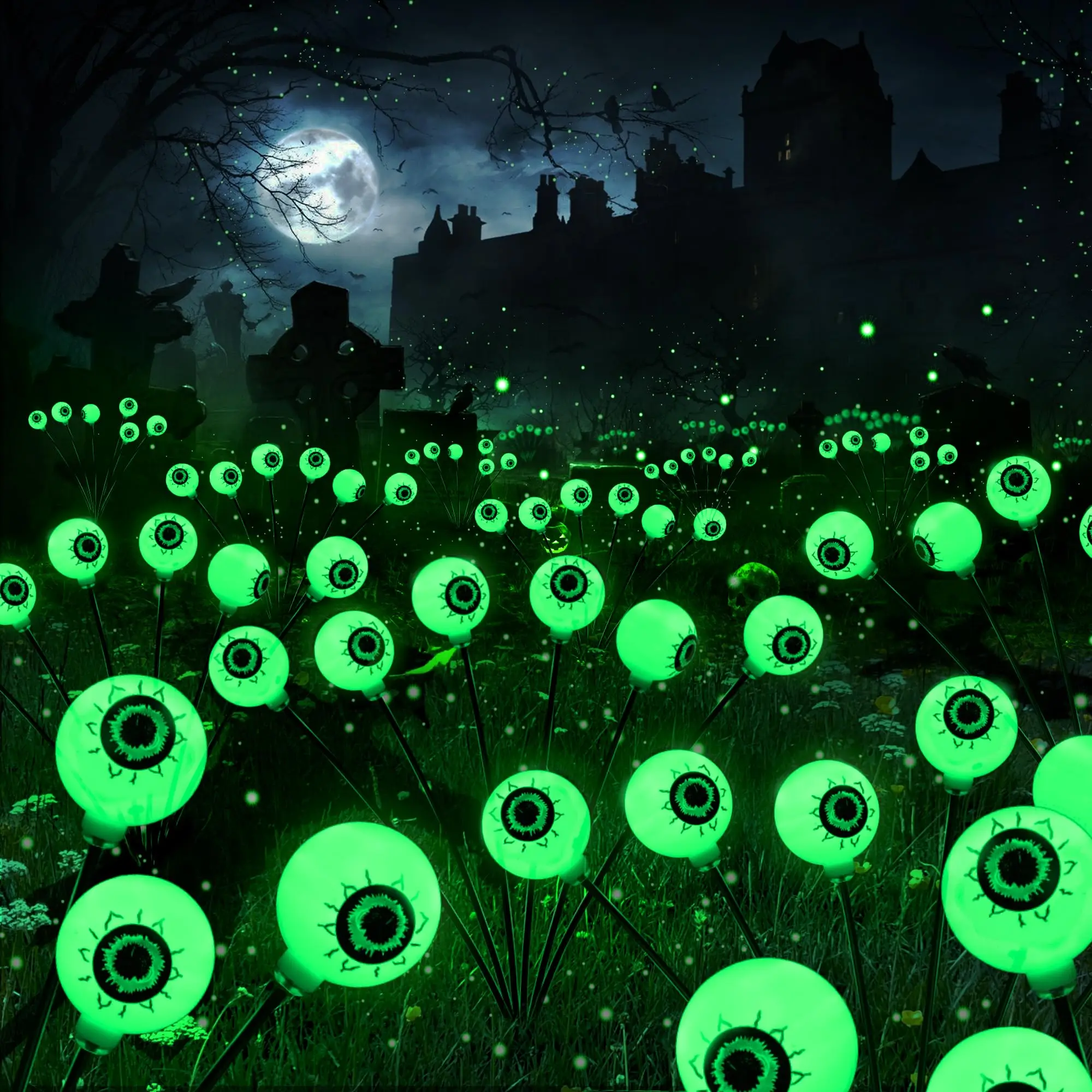 Macabre Swiveling Eyeball Firefly Solar Lights, Terrific Eyeball Glow Stick Decorations, Spooky Halloween Unique Layout Lighting