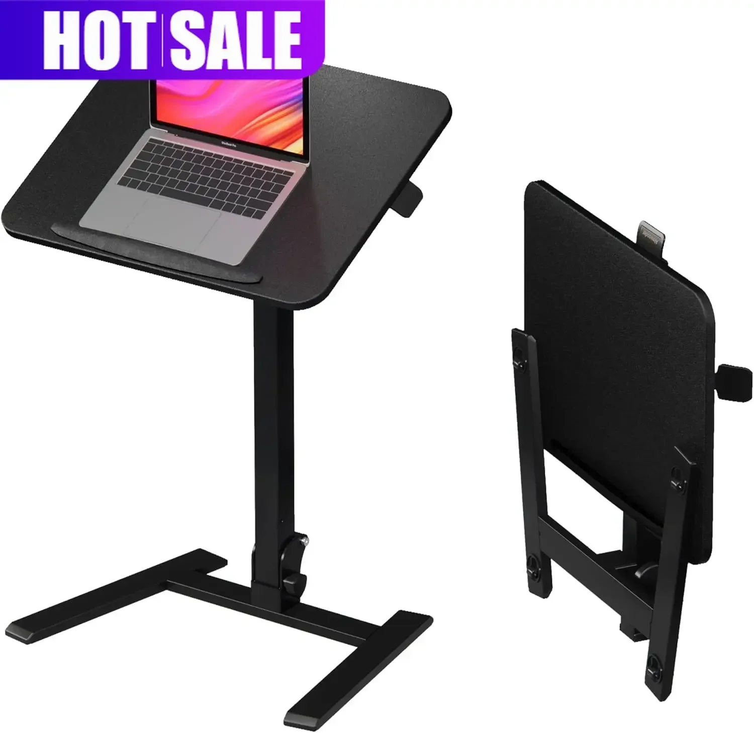 25 Inch Mobile Folding Desk No Assembly Pneumatic Sit Stand Desk 29 42 Inch Height Adjustable Rolling Laptop Desk With Hidden Wh