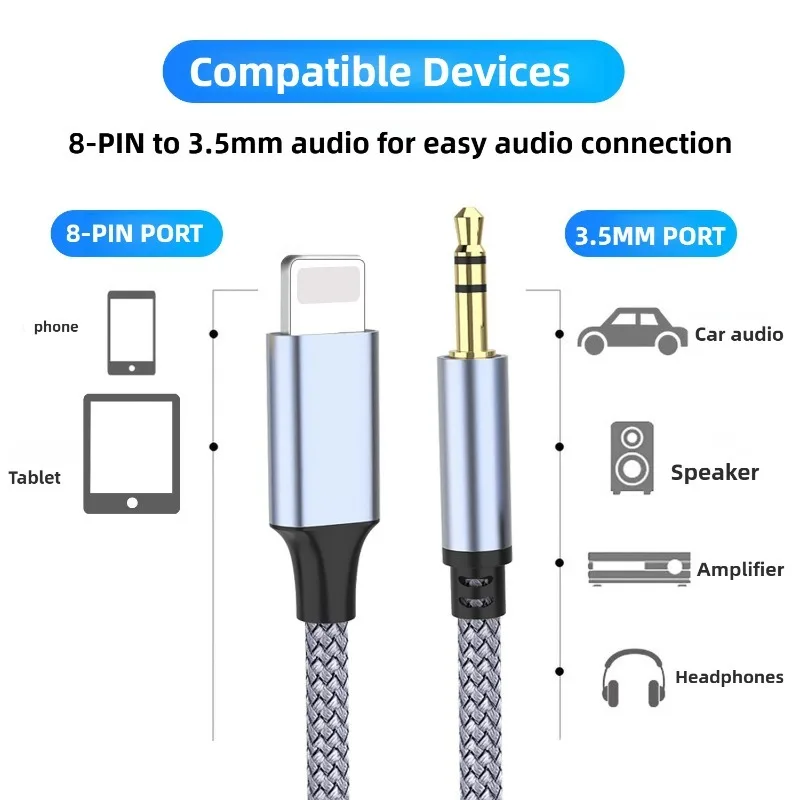 For iPhone Aux Cord iPhone 3.5mm Headphone Audio Jack Aux Cable Car Adapter For iPhone 15 14 13 12 11 Pro Max XS XR SE 8 Plus