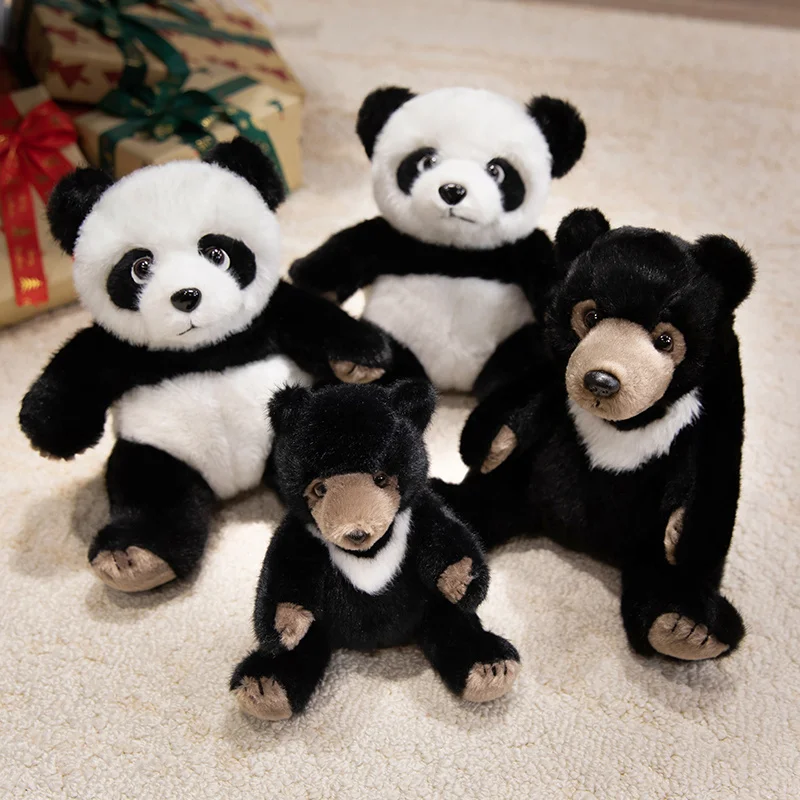 

23cm New Fluffly Sitting Cute Panda Plush Toy Soft Stuffed Animal Giant Black Bear Plushies Dolls for Kids Holiday Gifts Decor