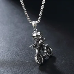 Hip-hop Style Vintage Men's Pendant Necklace Trendy Punk Skull Knight Goth Necklace Motorcycle Pendant Bicycle Gifts Wholesale