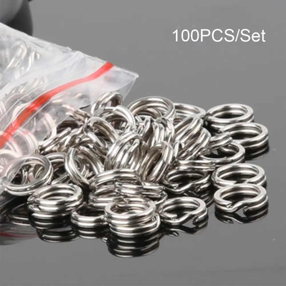 100PCS Hot Line Tackle High Quality Stainless Steel Fishing Split Rings Swivel Snap Fish Connector