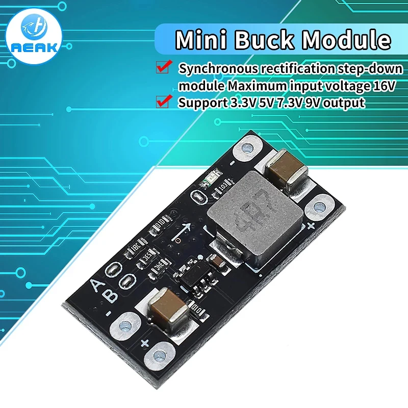 Power Supply Module 2A Buck Board Multi-function Mini DC-DC Buck Step-down Input 4.5-16V Output 9V 7.3V 5V 3.3V