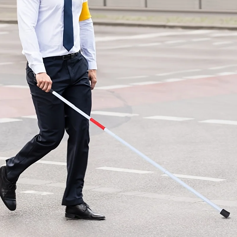 Folding cane, aluminum alloy reflective, white and red, for the visually impaired, anti-slip
