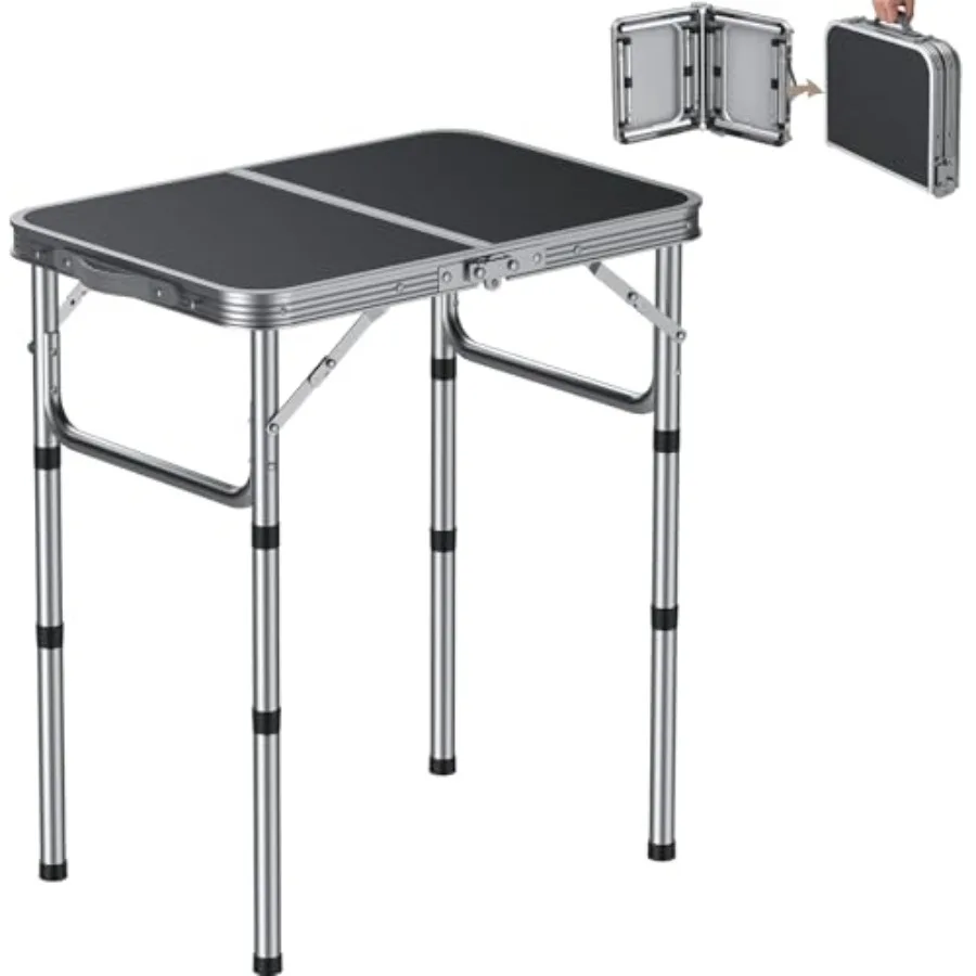 

Portable Small Folding Table-Ease of Assembly-3 Heights Adjustable 30/20/10 Inch-23'' L x 16'' W Desktop Size-Stable Camp Table