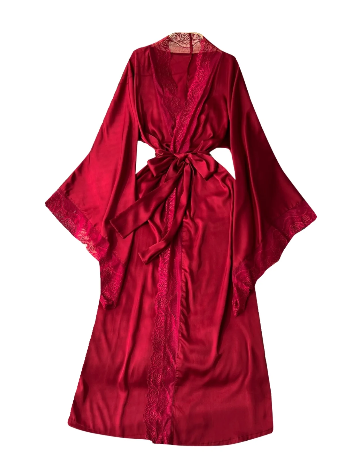 

Ele Long Lace Trim Spwear Robe Women's Loose Waist Tie Home Clothes Casual Outerwear Winter Season Button Closure