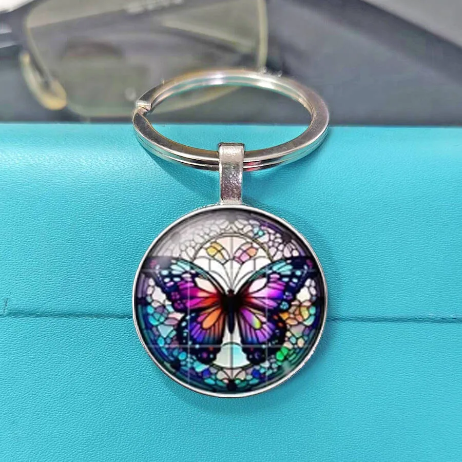 Vintage Ornate Blue Butterfly Glass Dome Pendant, Multipurpose Accessory For Backpack, Purse, Botanical Souvenir & Notebook Book