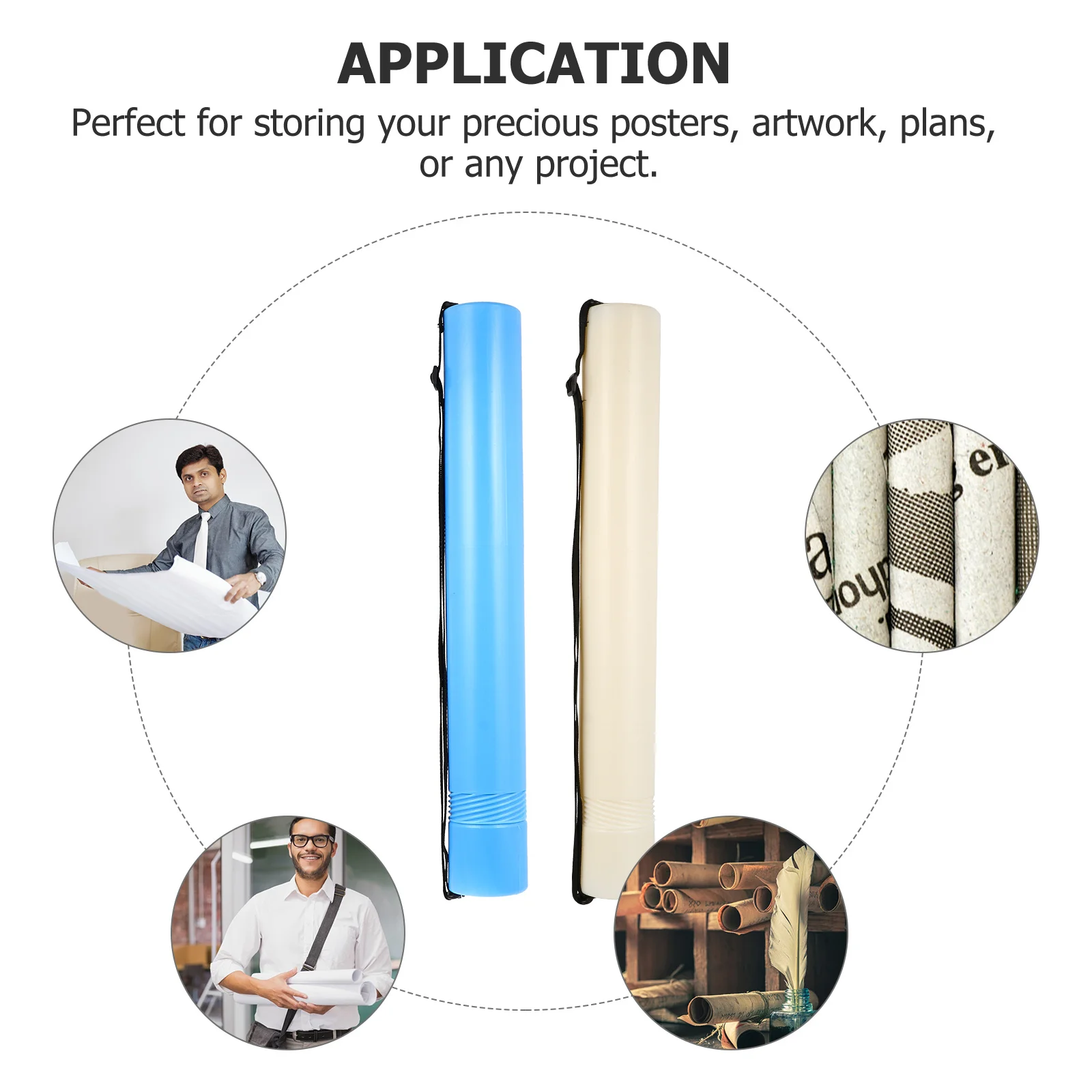 2Pcs Painting Paper Storage Tubes Plastic Extendable Telescopic Document Carrier Adjustable Shoulder Strap Artworks Blueprints