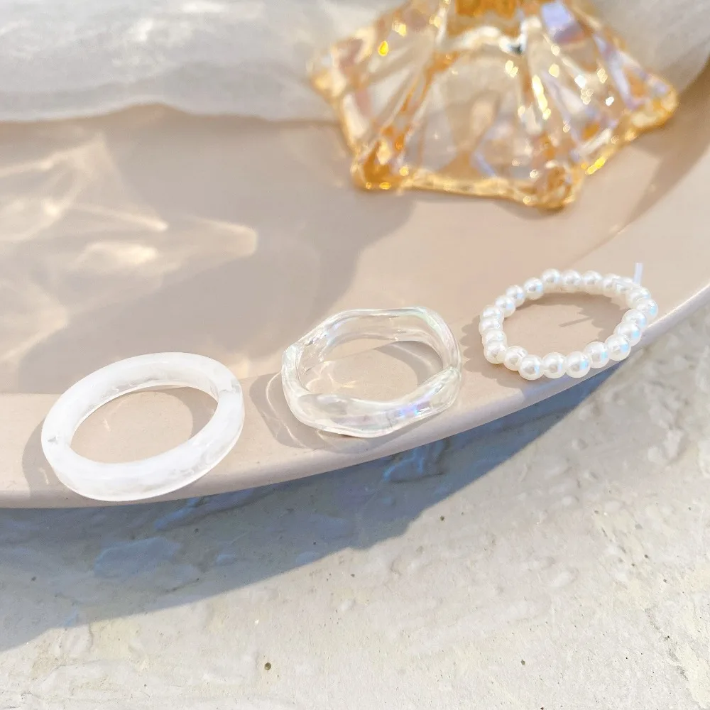 Jewelry Street Essentials Beads Vegetarian Circle Women Pearl Ring Set Party Favors Popular Accessories Korean Style Resin Ring