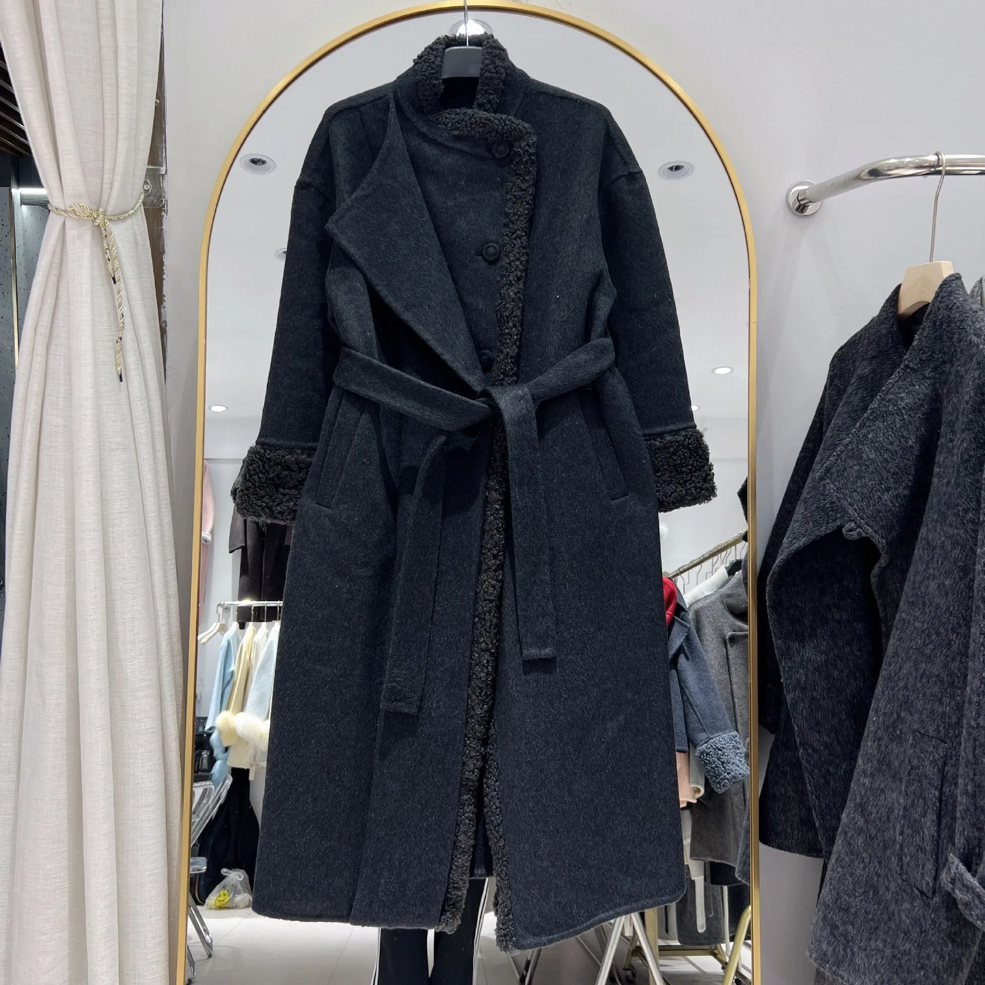 Manteau en cachemire double face pour femme, automne/hiver 2026, manteau en laine moyen à long, manteau en mélange de petites fibres parfumées, coupe-vent