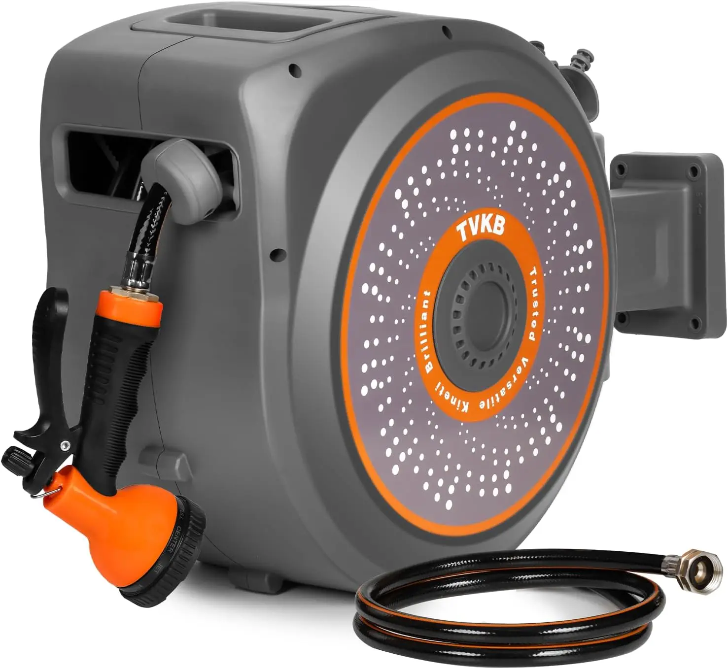 

100ftx1/2" Wall Mounted Automatic Rewind Water Hose Reel with Slow Retraction System, Any Length Lock, 10 Pattern Nozzle