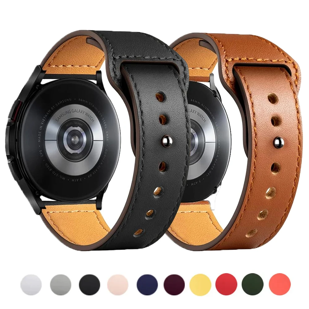 

20mm 22mm Band For Samsung Galaxy watch 4/5/6/classic/pro 47mm 43mm 40 44mm 45mm Leather bracelet correa Huawei GT/2e/3/4 strap