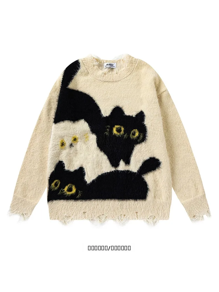 

Creative Knitted Tassel Hole round Ne Sweater Couple Youthful Vitali Sle Long Sve Autumn Winter Knitwear