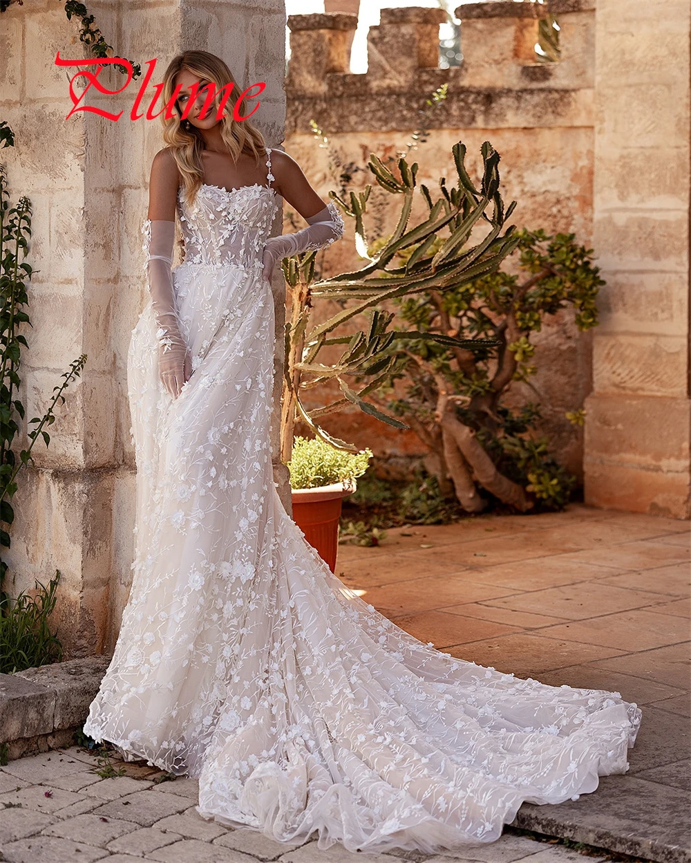 Customized White Tulle Wedding Dress Elegant Square Collar Spaghetti Straps Bridal Party Classic Zipper Back Vestido De Novia