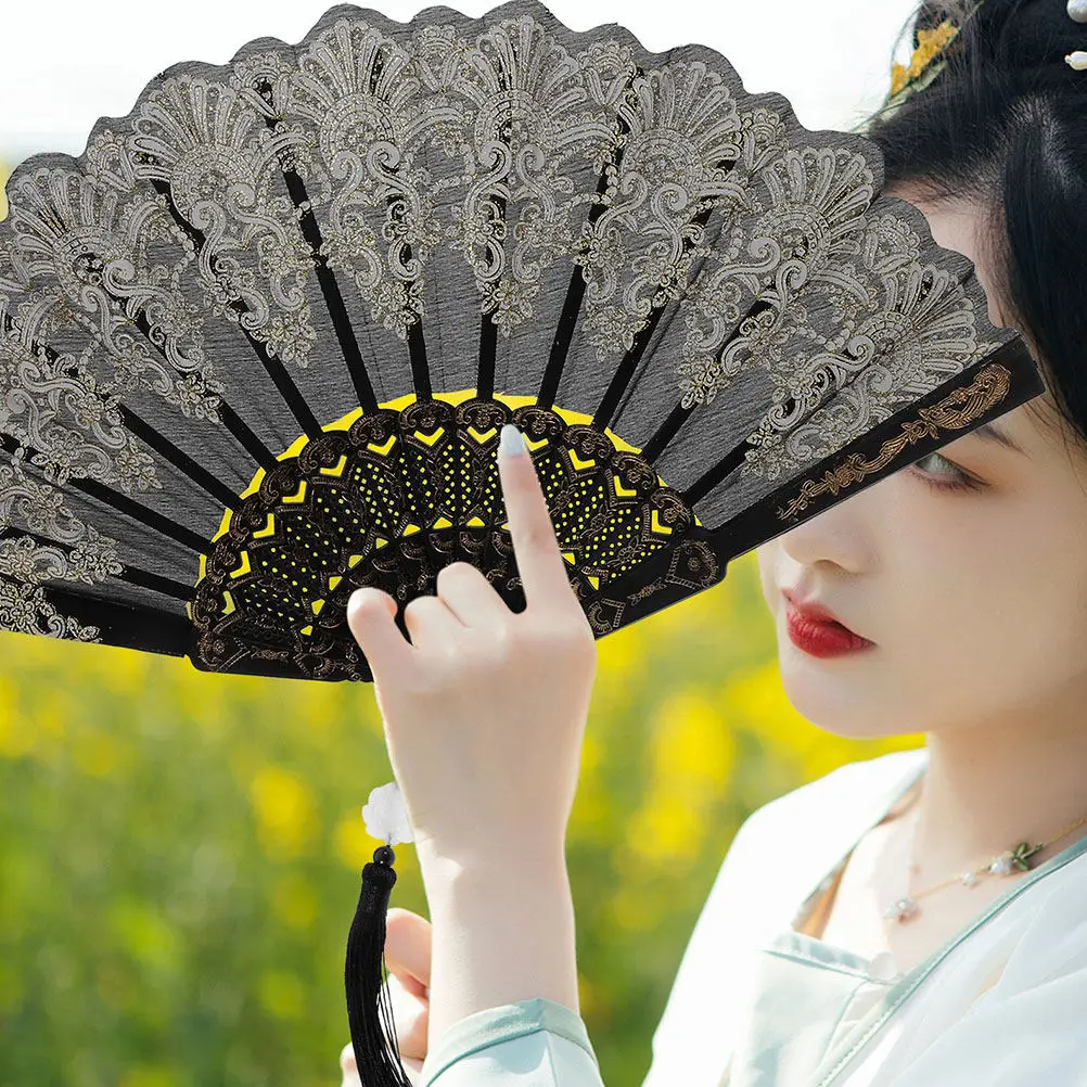 2Pcs Folding Hand Fan Embroidered Chinese Traditional Lightweight Portable Handheld Fans for Wedding Dance Performance