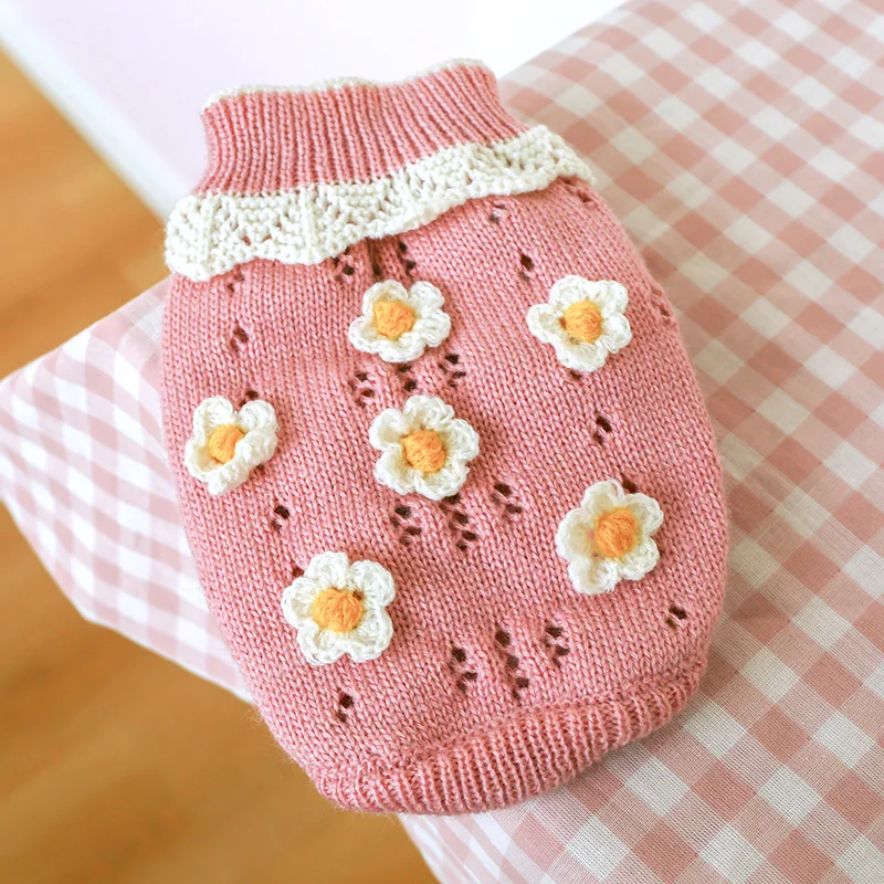 

Small Dog Cat Knited Sweater Dog Jumper Flowers Design Puppy Hoodie Winter Warm Clothes Apparel