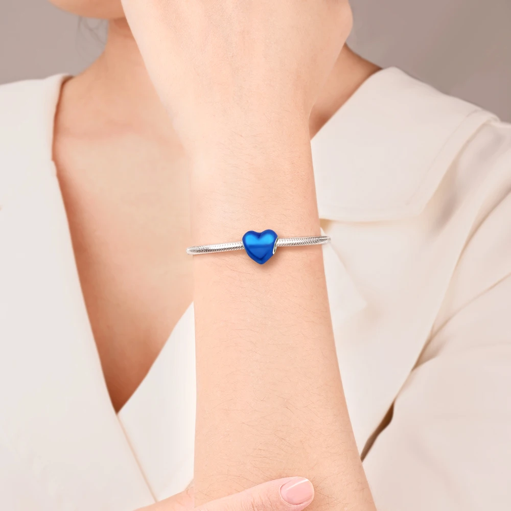 925 Sterling Silber Bunte Glänzende Herzförmige Anhänger-Perlen Passend für Schlangenketten-Armband Halskette Frauen DIY Geburtstag Schmuck Geschenke – Detail 4