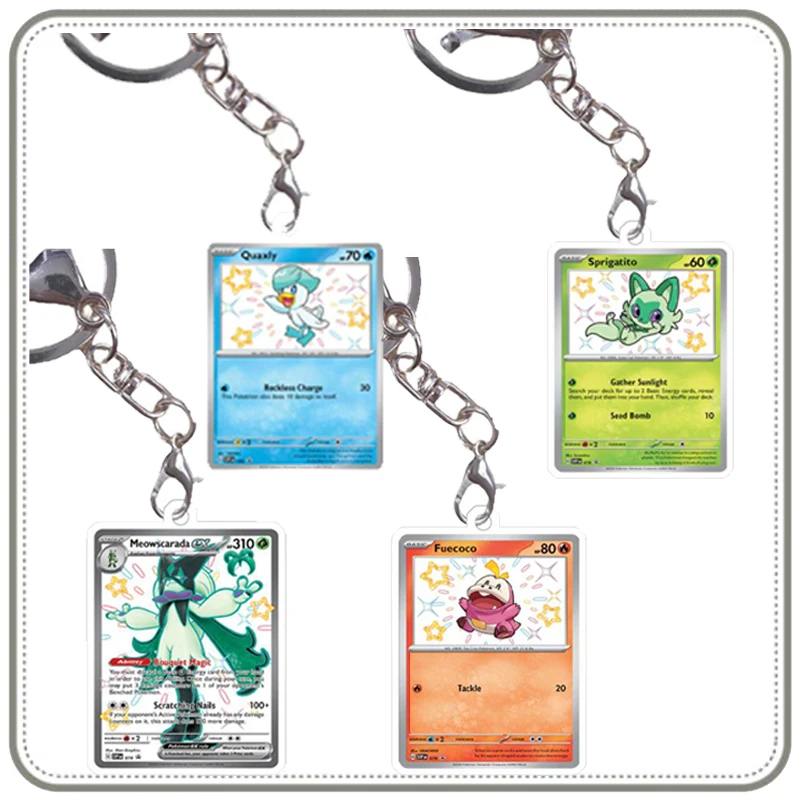 

Anime Pokemon Keychain Sprigatito Meowscarada Fuecoco Skeledirge Quaxly Quaquaval Acrylic Cards Anime Game Pendant Game Prop