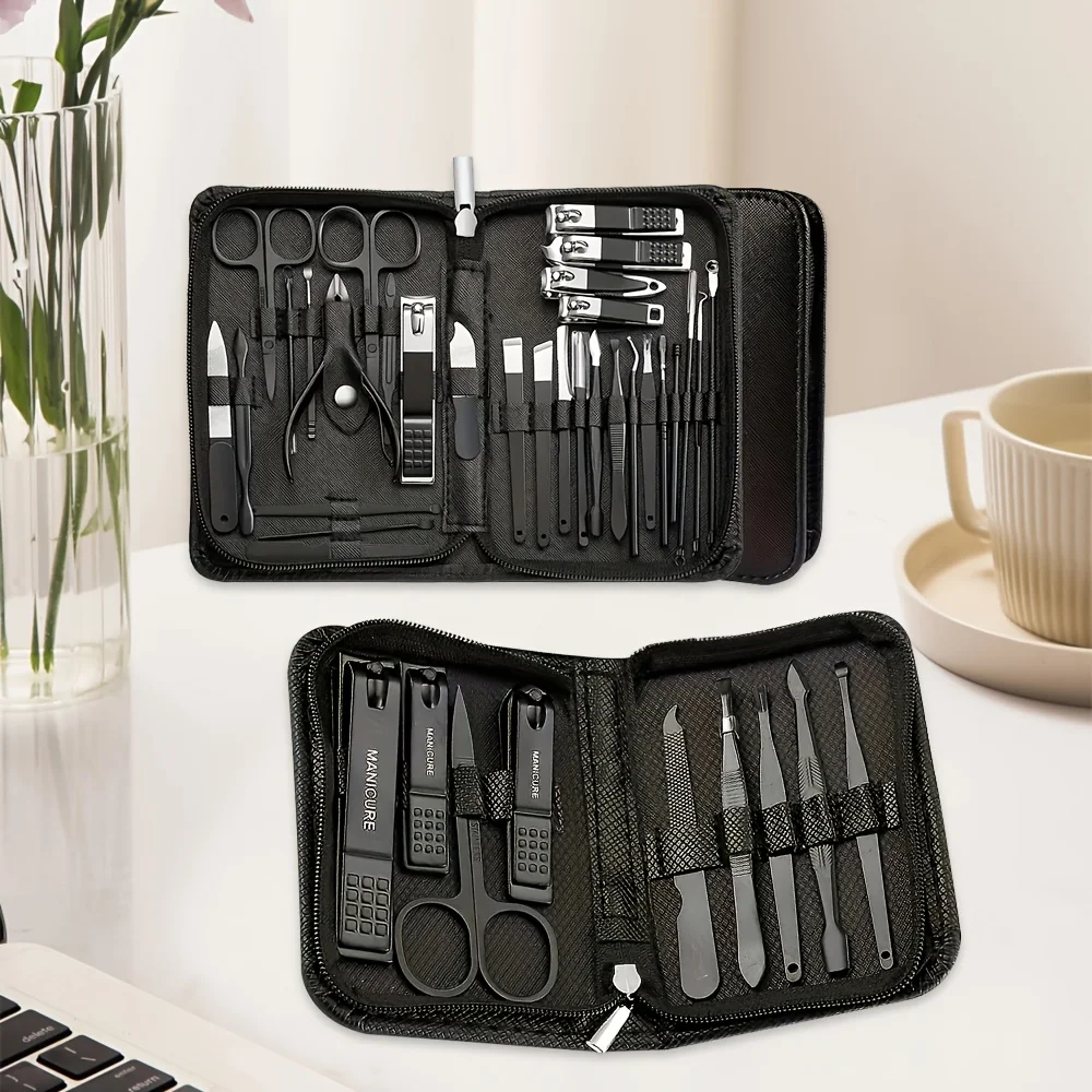 Black Nail Care Set 9/30pcs Professional Clipper Kit for Home And Travel Compact Nail Care Kit Perfect Valentine'S Day
