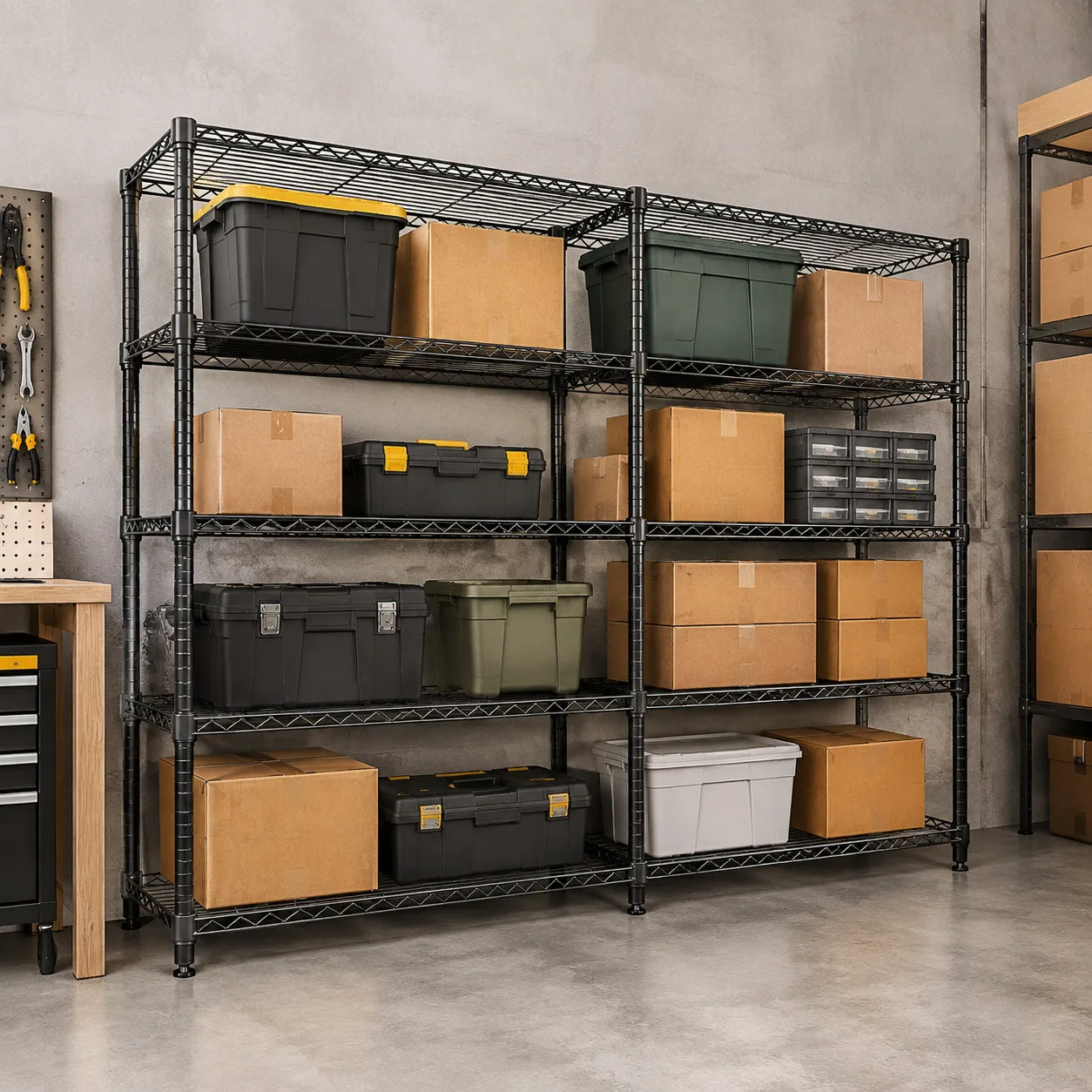 Heavy Duty Metal Storage Shelving Rack 4 or 5 Tier Adjustable Steel Wire Shelf 1060 LBS Capacity L Shape Corner Organizer Boltless Storage Rack for Garage Pantry Basement Workshop