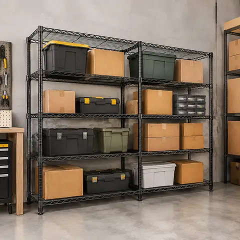 Heavy Duty Metal Storage Shelving Rack 4 or 5 Tier Adjustable Steel Wire Shelf 1060 LBS Capacity L Shape Corner Organizer Boltless Storage Rack for Garage Pantry Basement Workshop