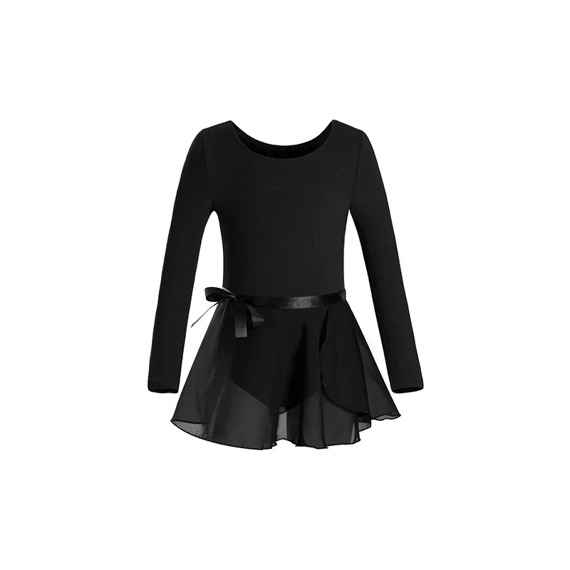 Girls Long Sleeve Ballet Leotards with Removable chiffon Skirt Kids Dance Dress Combo