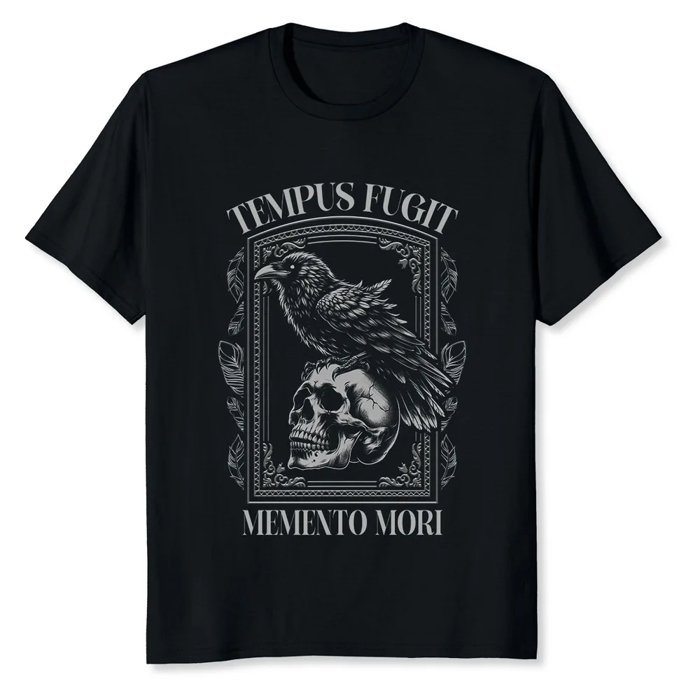 Tempus Fugit Memento Mori Skull Crow Bird T-ShirtHigh Quality 100%Cotton Short Sleeve