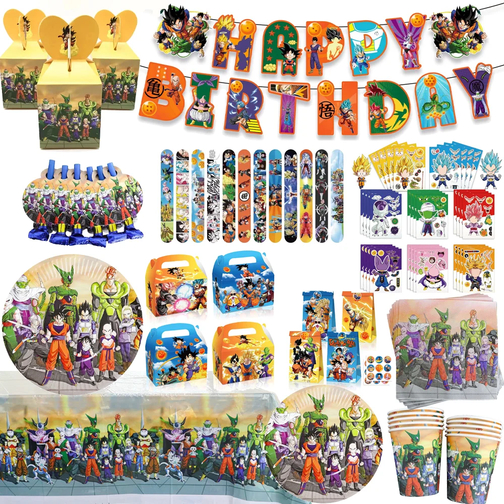 Dragoned Birthday Party Favors Son GoKu Tablecloth Tableware Cup Plate Gifts Balloons Slap Bracelets Kids Goodie Bag Party Sup