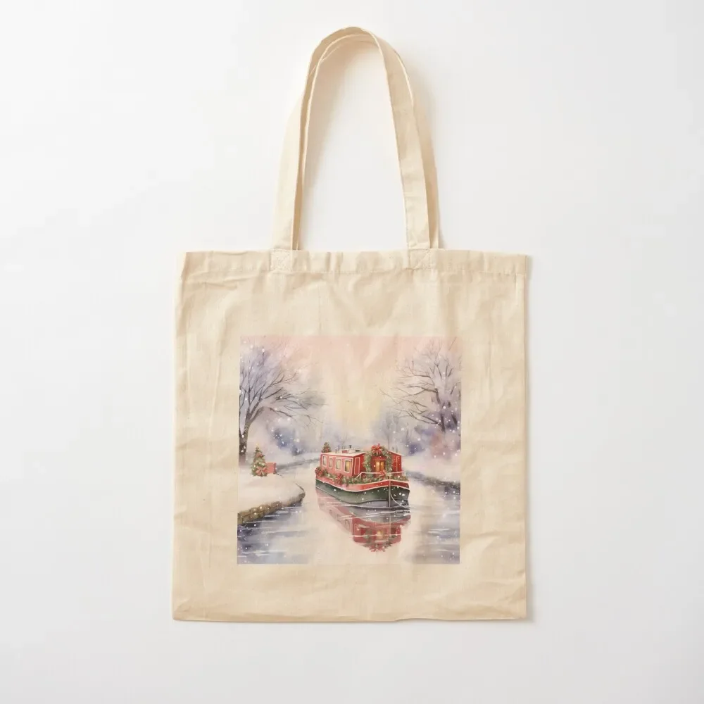 

Christmas Canal Boat Christmas Narrowboat Christmas Houseboat Tote Bag canvas bags cute tote bag Bag