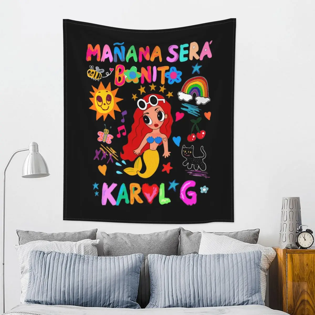 Manana Sera Bonito Karol G Tapestry Wall Hanging Hippie Polyester Tapestries Music Boho Decoration Wall Decor 95x73cm