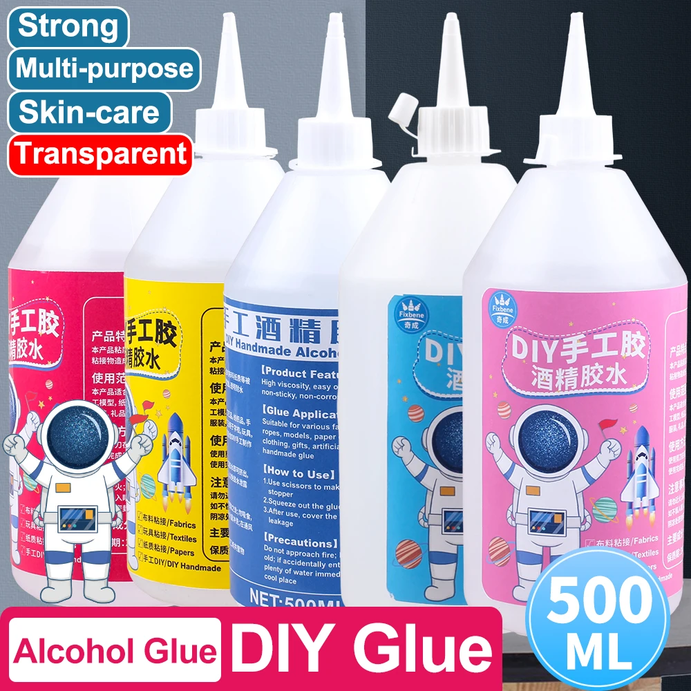 500ML Bottle Multifunctional Alcohol Glue Waterproof Quick Drying Strong Adhesive DIY Craft Paper Wood Metal Bond Precision Tips