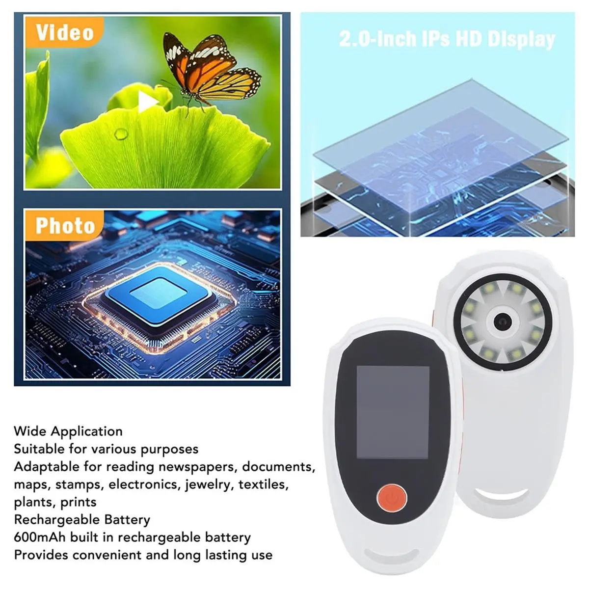 DT81 Digital Microscope Handheld Digital Microscope with LED Light 2MP 2 Inch Screen Digital Magnifying Glass for Plants