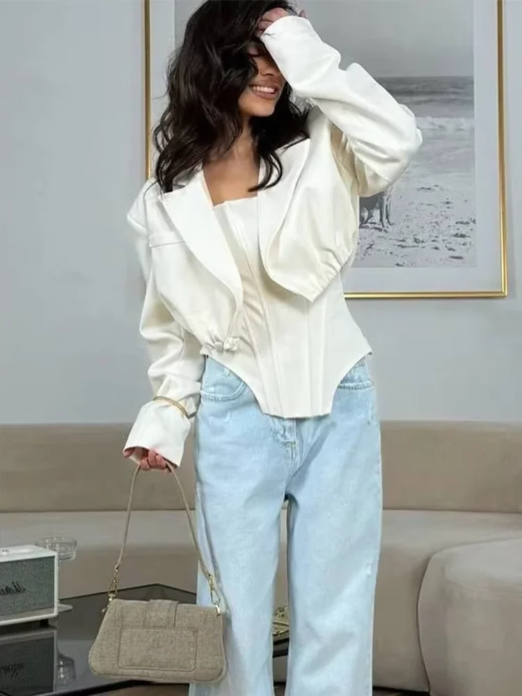 

Strapless Vest Lapel Short Jacket Suits Women's Elegant Sleeveless Backless Tube Tops Long Sleeve Coats Chic Ladies Sets