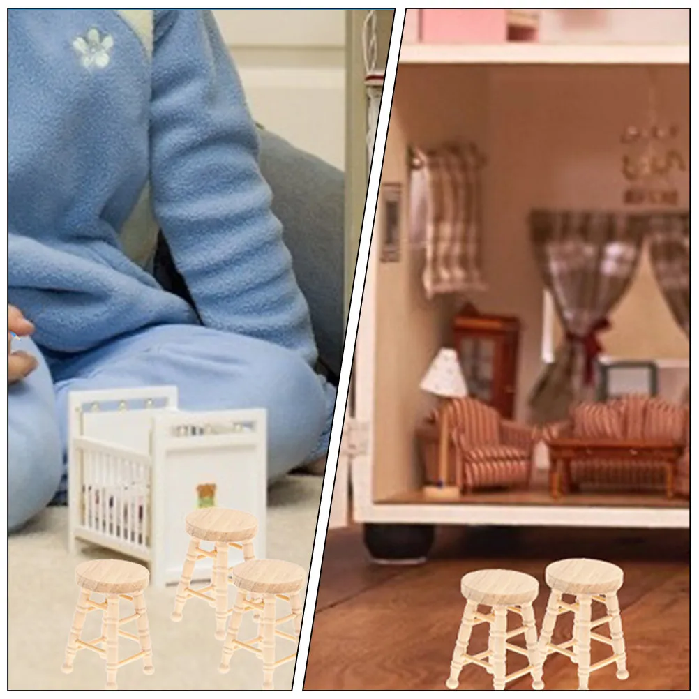 

3Pcs Miniature Furniture Original Wood Mini Round Stool Mini House Accessories for Miniature Scene Decoration and Creative Home