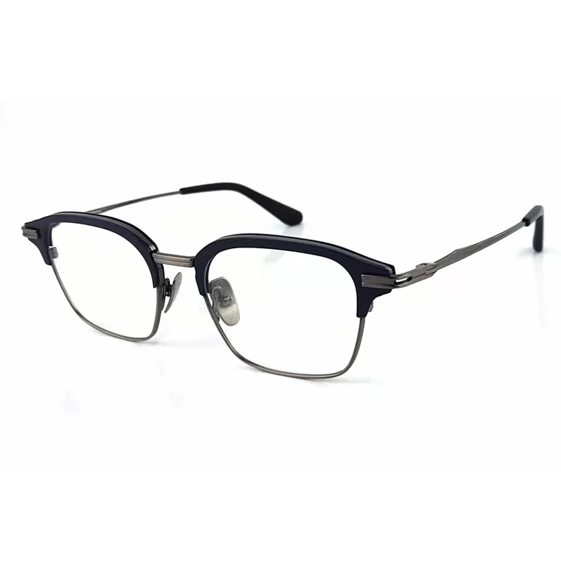 Large size ultra-light pure titanium glasses frame eyebrow line business men retro big face glasses half frame men image 6