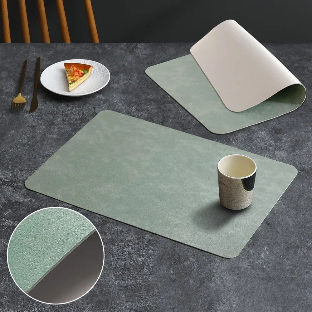 

New Washed Square Placemat Heat Resistant Wipeable PU Leather Placemats Kitchen Table Mat Double-Sided Cowhide Pattern Placemat