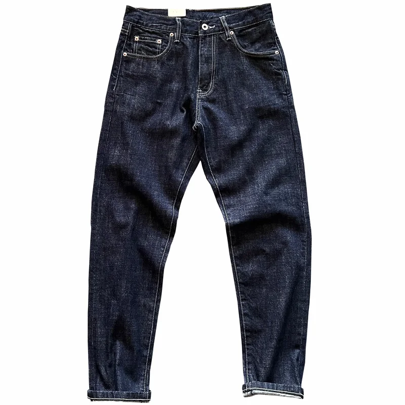 جينز Selvedge النيلي ثقيل الوزن للرجال مغسول مسبقًا متوسط الارتفاع مستقيم الساق سليم صالح الراقية الأمريكية الرجعية سراويل تقليدية #6