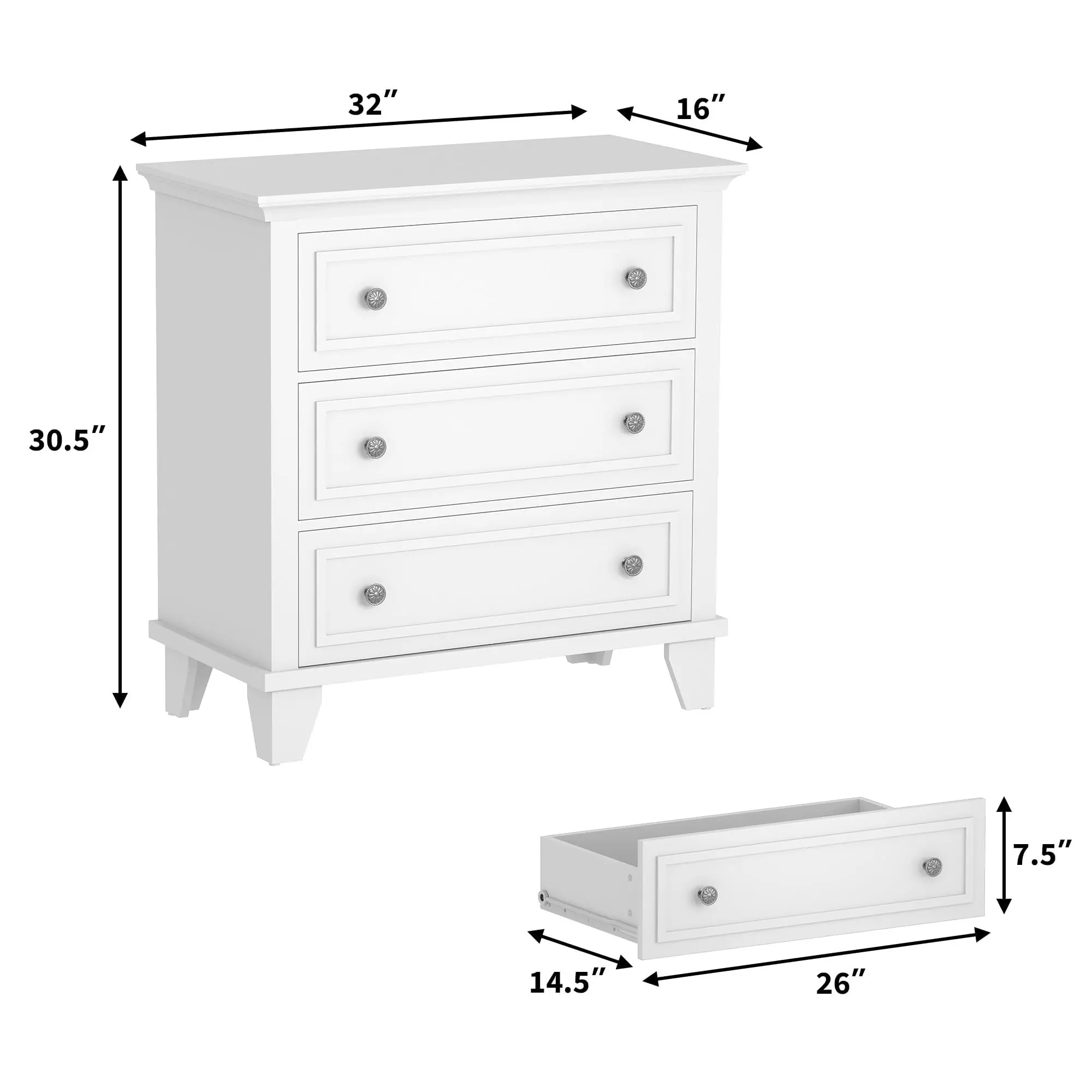 3 Drawer Dresser for Bedroom, 32