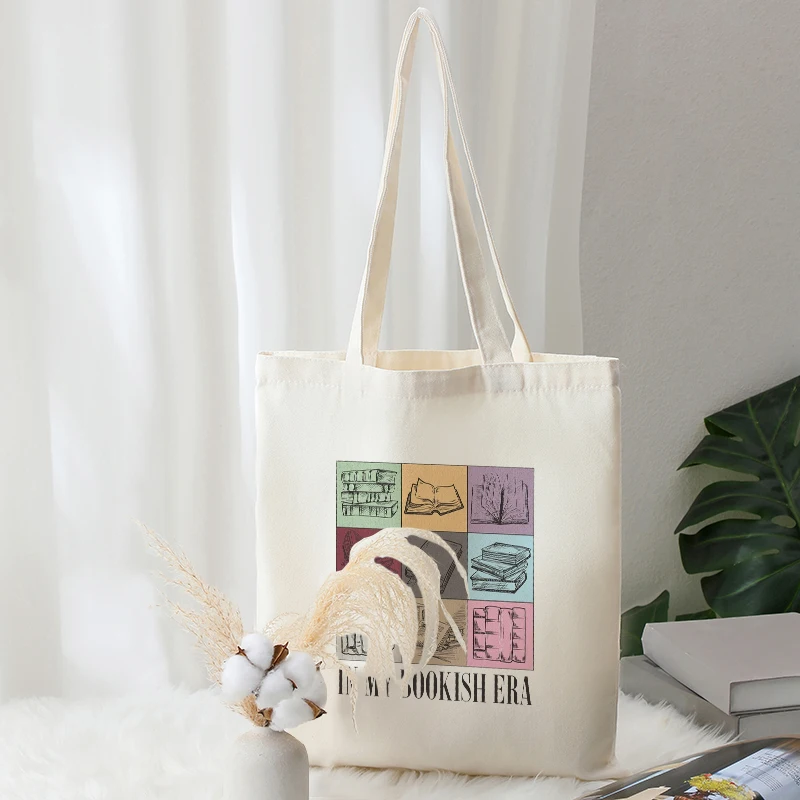 In My Bookish Era Cute Bookish Reader Crewneck Gift Pattern Canvas Initial Beach Tote Bags Ladys Handbag Summer Travel Beach Bag