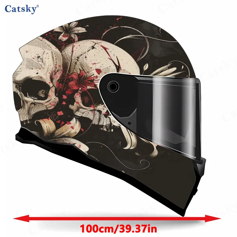 Skull with Flowers Creative Print Helmet stickers , PVC Material Multifunctional Helmet Stickers, Scratch-Resistant & Fade-Proof
