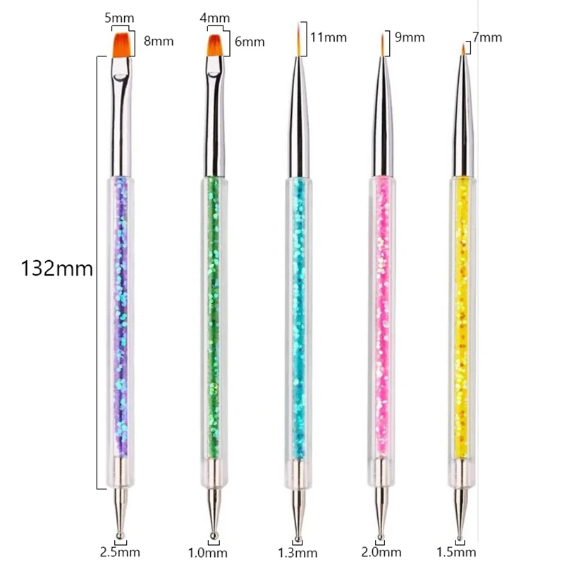 5Pcs Nails Art Dotting Pen Nails Brushes For Nails Art Accessories Tools Kits Nail Supplies For Professionals Manicure Set