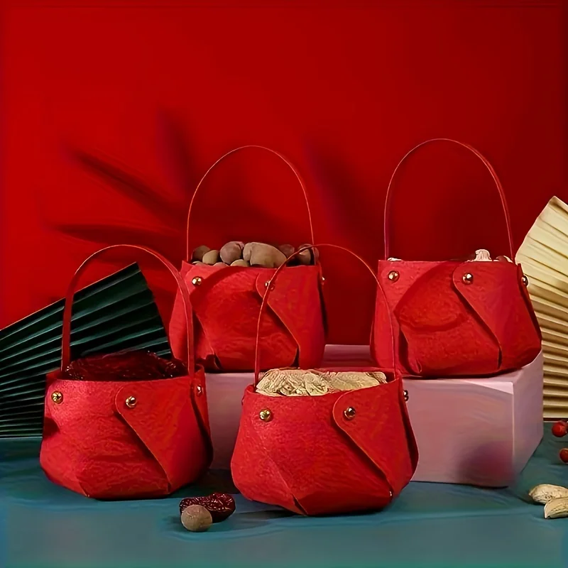 4 قطعة سلال اللباد الأحمر الفاخرة مع الأجهزة الذهبية 2026 السنة الجديدة صناديق تخزين متعددة الوظائف للحلويات وجبات خفيفة ديكور المنزل الهدايا