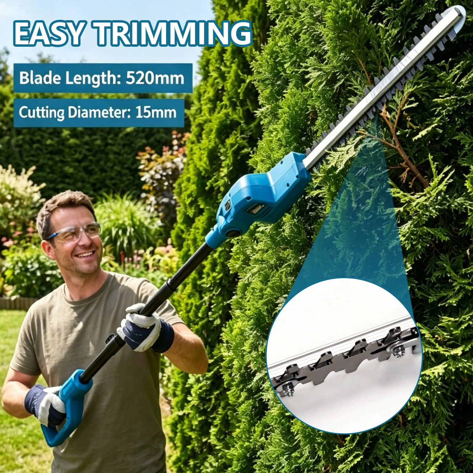 New Electric High Branch Hedge Trimmer Brushless Cordless Telescopic Hedge Shear Garden Power Tools for Makita 18v Battery Pin
