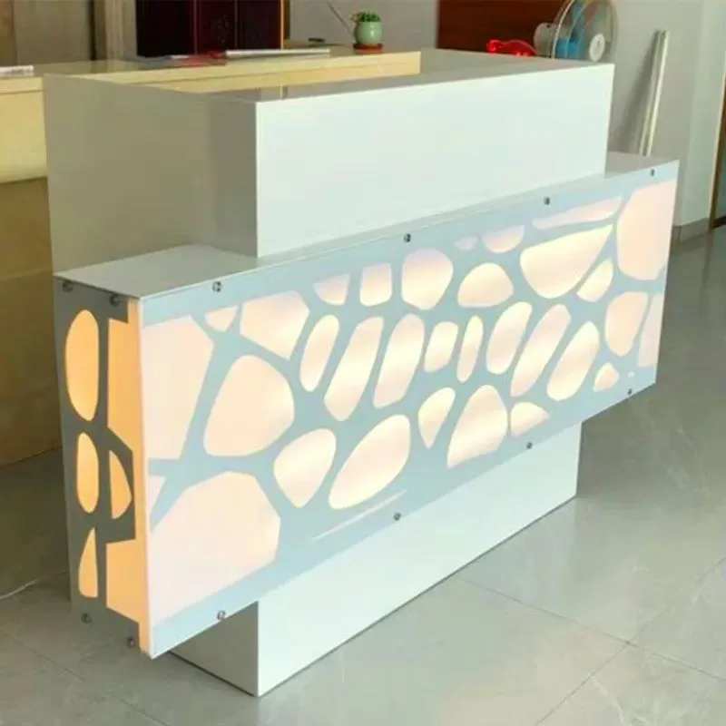 Luxury White MDF Modern Retail Checkout Counter with LED Light Reception Desk for Boutique Store