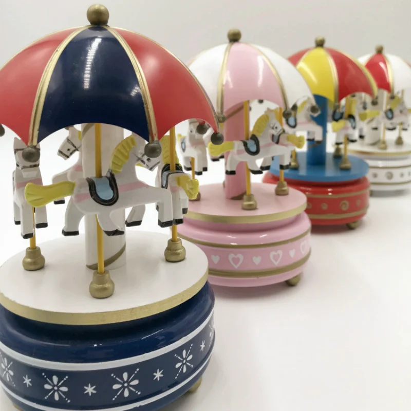 

New Products Carousel Sky City Music Box Children's Student Birthday Gift Wooden Crafts Home Decoration Merry-go-round Music Box