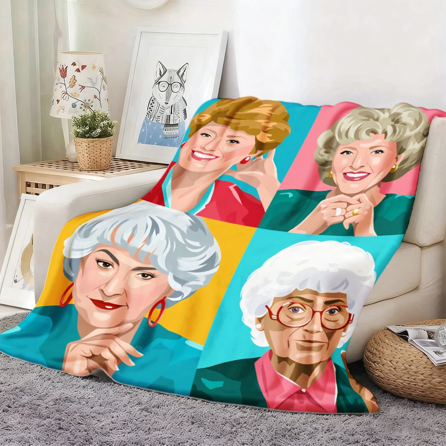 VIKAMA Retro Golden Girls Pop Art Flannel Blanket for Spring Picnic Car Travel,Sofa Bed Nook Decor Nap Blanket Holiday Gift