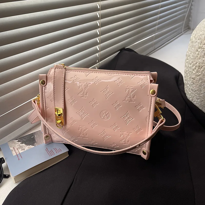 Classic Design Collection 2026 New Model Luxury Lacquered Leather Box Bag - Versatile Fashion Handbag for Men and Women - Should